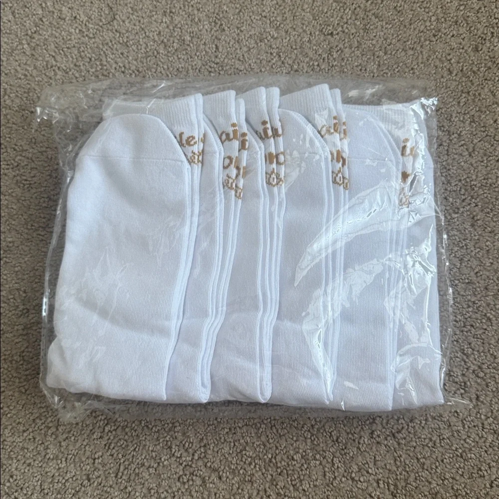 S11‎ Bridal Party 6 Pack Mid-Calf White & Gold Cotton Blend Reinforced Toe Socks